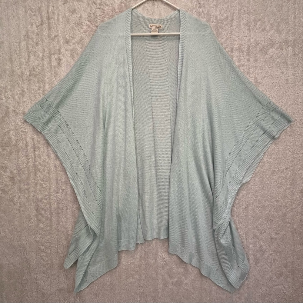 Young USA Lightweight Knit Open Front Kimono Light Green One Size Oversized